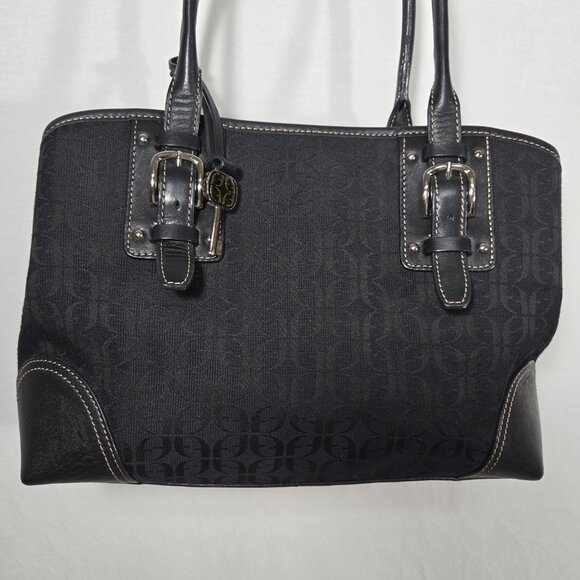 Vintage FOSSIL Y2K Whimsigoth BLACK Signature Canvas Leather Trim Shoulder Bag. - Picture 4 of 17